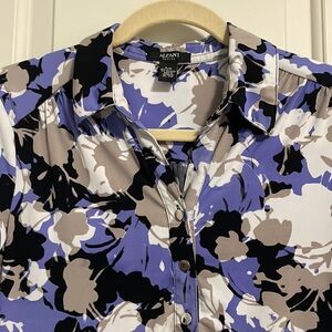 Alfani Blue Black Fitted 3/4 Sleeve Blouse